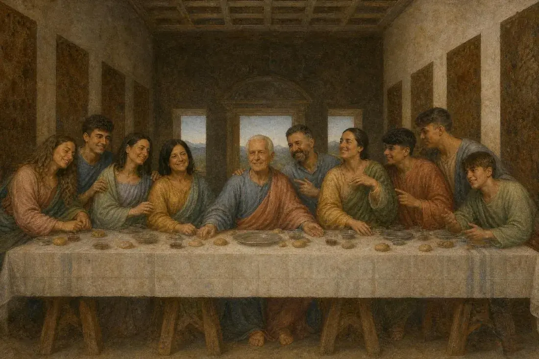 A big family painted as The Last Supper