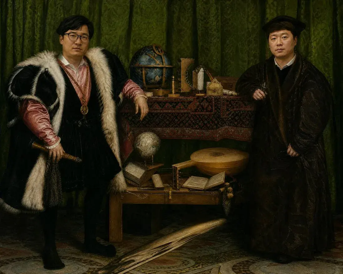 Two friends painted as Holbein's The Ambassadors